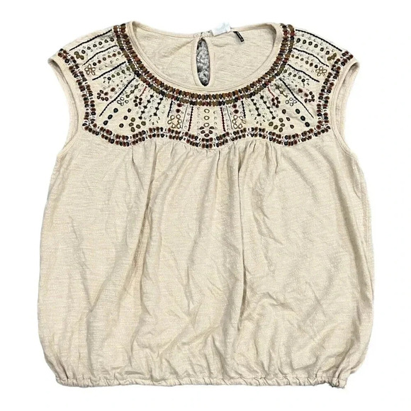 Akemi + Kin Beige Embroidered Boho Top M - Picture 1 of 5